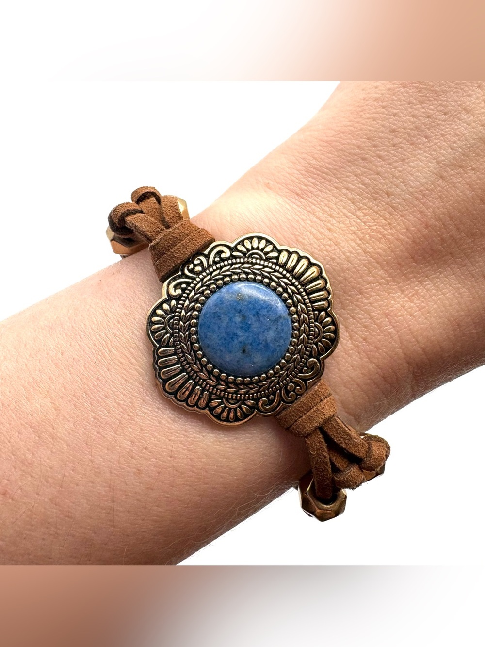 Studio Barse Natural Lapis Lazuli Leather Toggle Southwestern Style Bracelet